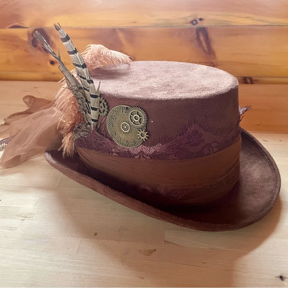 Brown Steampunk Hat with Feathers